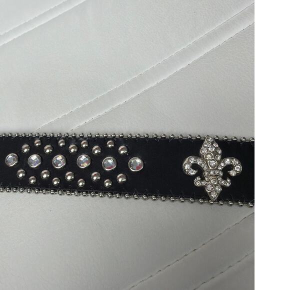 Leather Rhinestone Studded Western Belt Crystal Buckle Y2K Size S Festival Rodeo